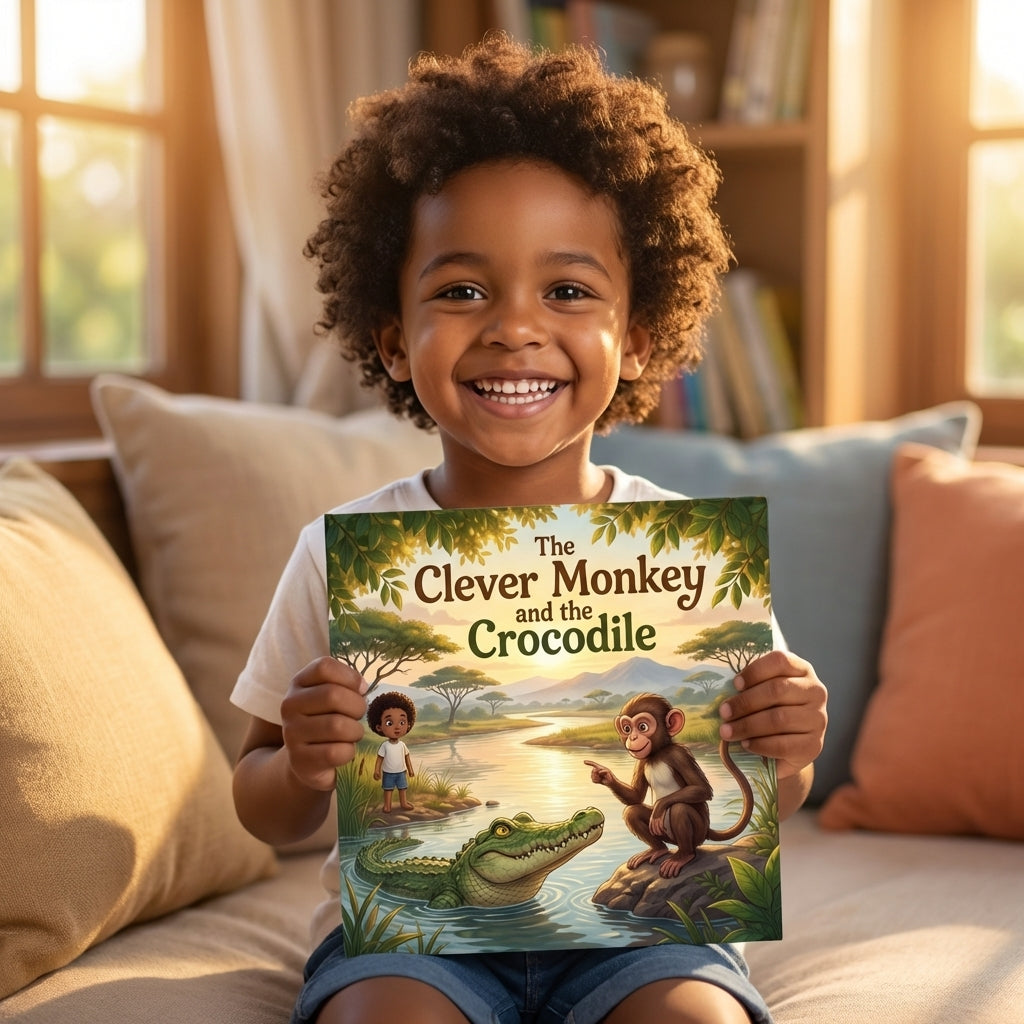 The Clever Monkey and the Crocodile - Child Holding Book