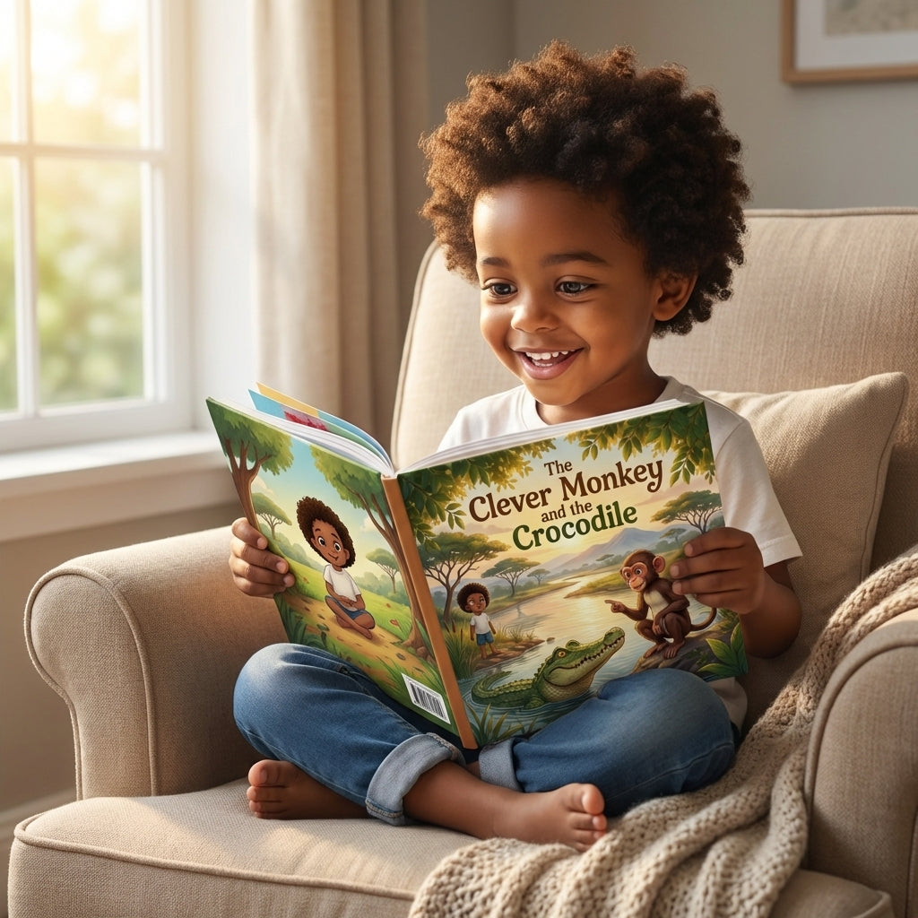 The Clever Monkey and the Crocodile - Child Enjoying Book