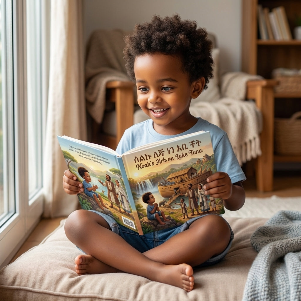 Noah's Ark on Lake Tana - Child Enjoying Book