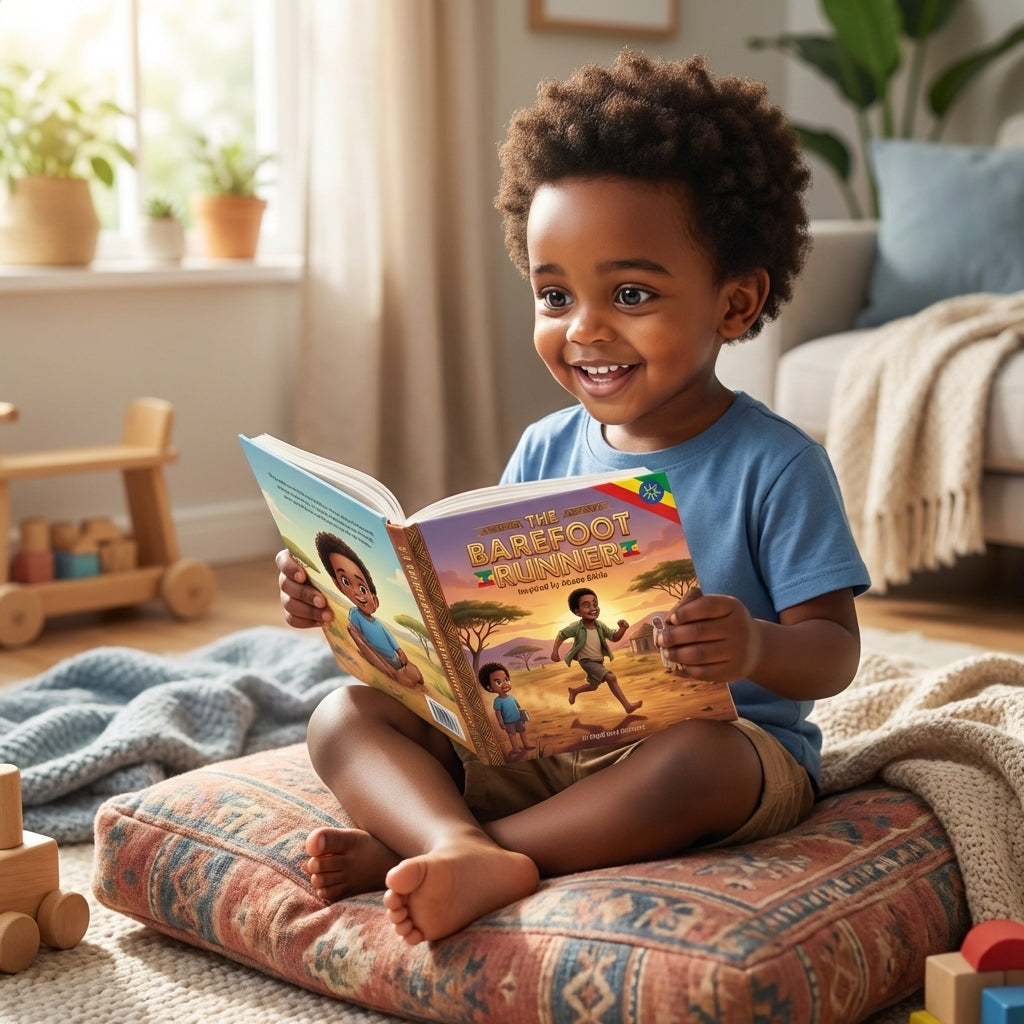The Barefoot Runner - Child Enjoying Book